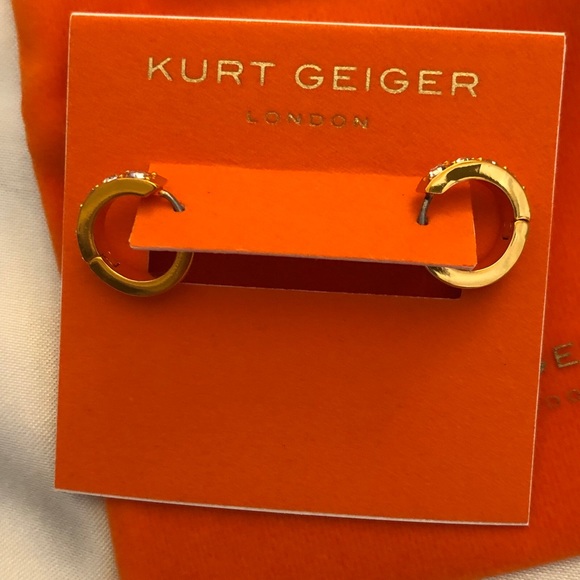 Kurt Geiger London Orange Metallic Huggie Hoops Crystal Accents NWT & Dust Bag - Picture 6 of 12